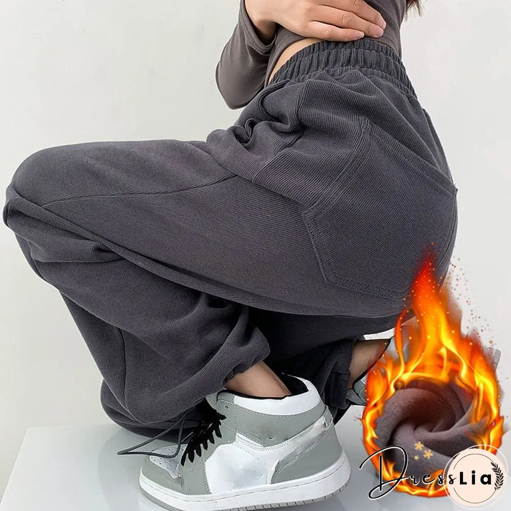 Plus Size White Gray Sweatpants Women Autumn Baggy Loose Women Sports Thicken Pants Warm Winter Trousers Joggers Streetwear
