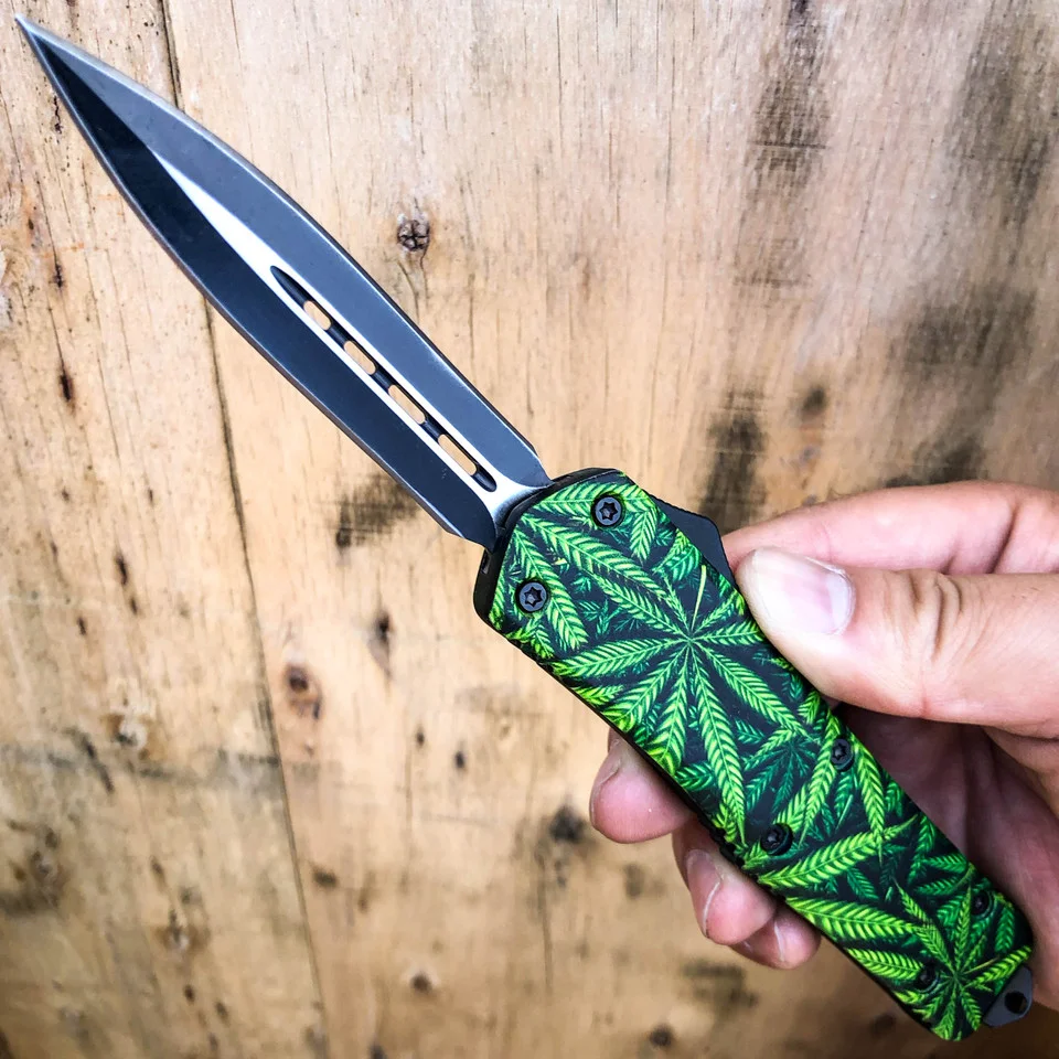 Cannabis Marijuana Leaf OTF Knife