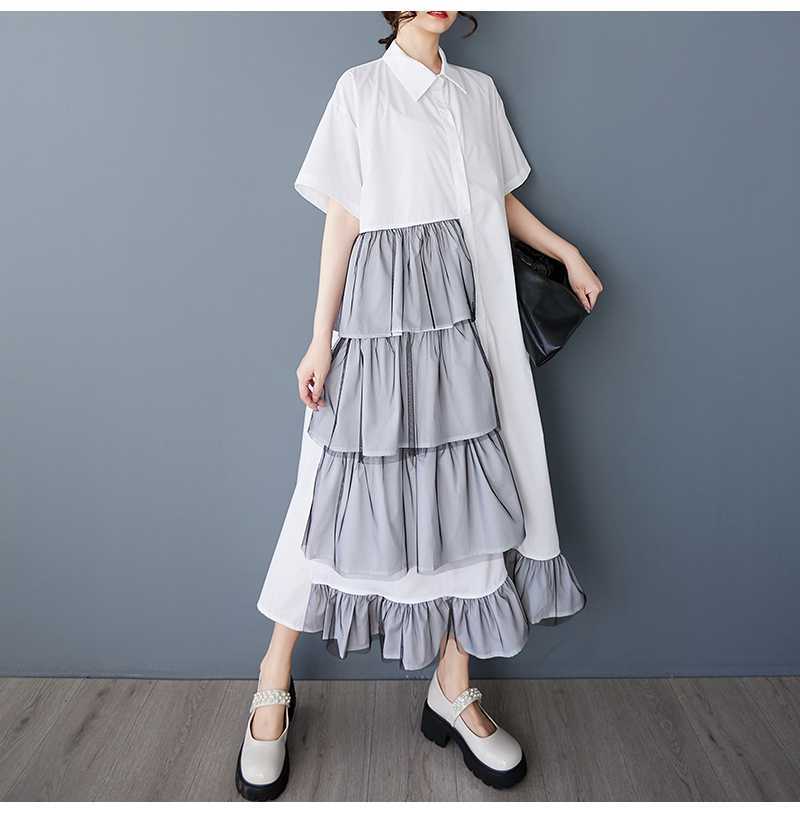 Loose Mesh Splicing Short-Sleeve Dress