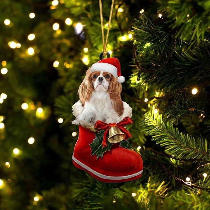 VigorDaily Cavalier King Charles Spaniel In Santa Boot Christmas Hanging Ornament SB015
