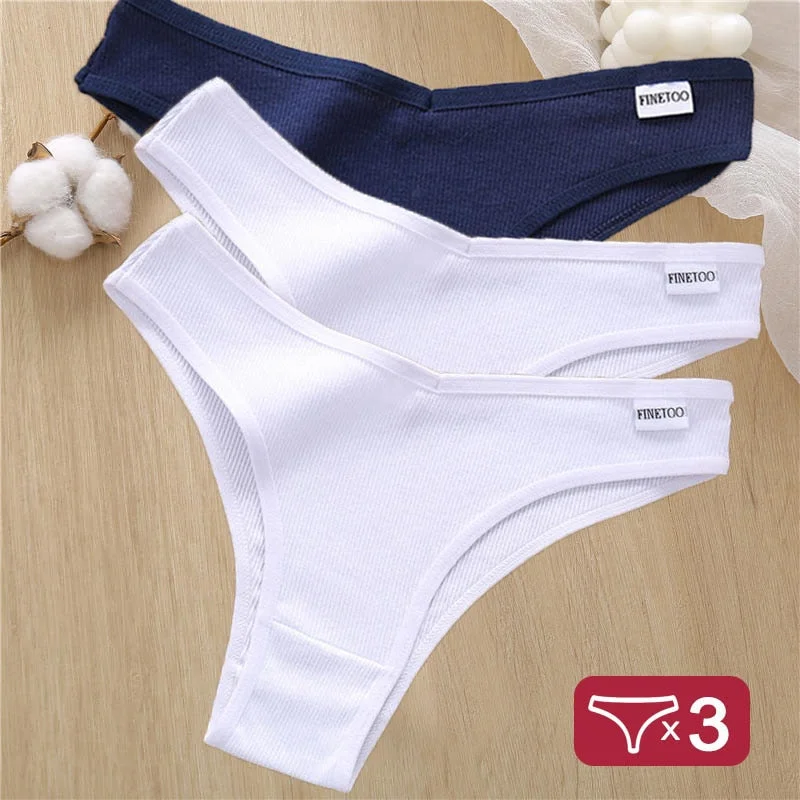 3PCS/Set Cotton Panties Lingerie Women Underwear Sexy Briefs Female Underpants Pantys Thong Panties Bikini Solid Color Tangas