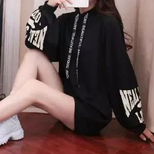 Women Autumn Sweatshirt Femme Long Sleeve Cute Hooded Pullover Tops Blouse Letter Print Hoodies Cute Plus Size Hoodies Females
