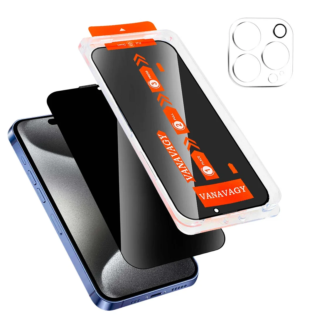 VANAVAGY  Privacy Glass Screen Protector for iPhone 15 Pro max