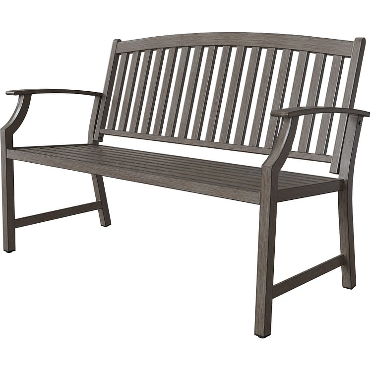Steel Garden Bench with Faux Wood Finish (Savannah Gray)