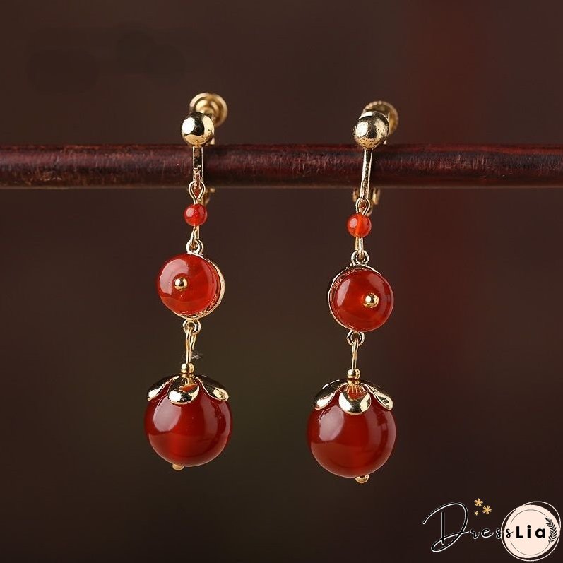 Red Agate Vintage Tibetan Earrings