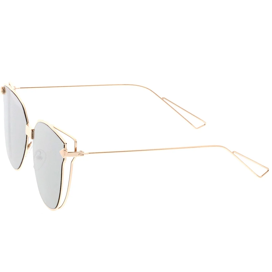 Oversize Cat Eye glasses With Mirrored Flat Lens And Wire Arms 59mm