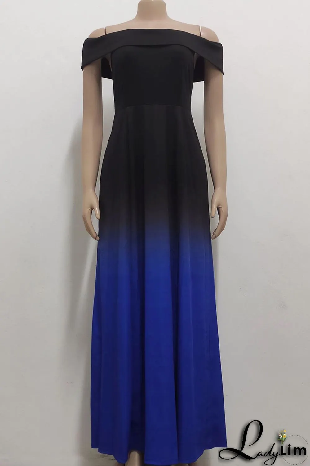 Purple Casual Gradual Change Print Patchwork Off the Shoulder A Line Dresses