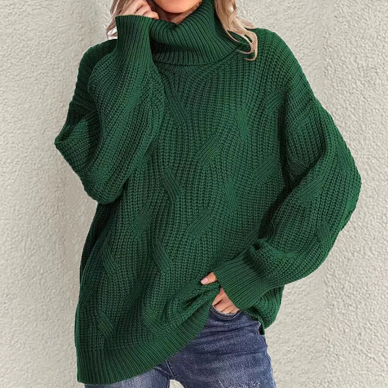 Retro Loose Turtleneck Cable Knitted Long Sleeve Sweater