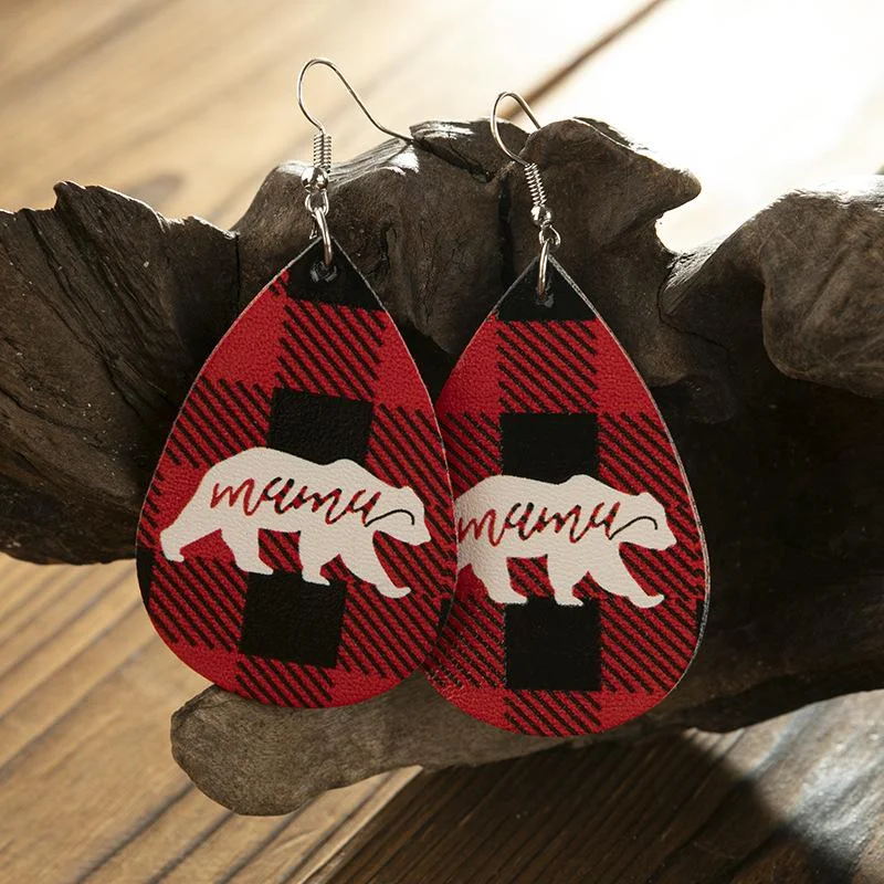 Mama Bear Plaid Leather Earrings