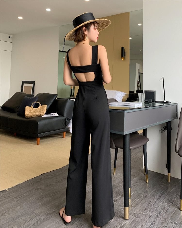 SMTHMA SummerJumpsuit Black High Quality Jumpsuit Womens Sexy backless Jumpsuits Rompers Casual Overalls Strap Solid Romper
