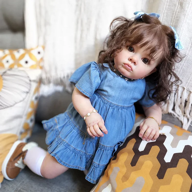 20 Inches Roxanne Realistic Reborn Baby Toddler Doll Girl with Brown Hair Best Gift Ideas Rebornartdoll® RSAW-Rebornartdoll®