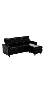 Black PU Sectional Sofa Couch