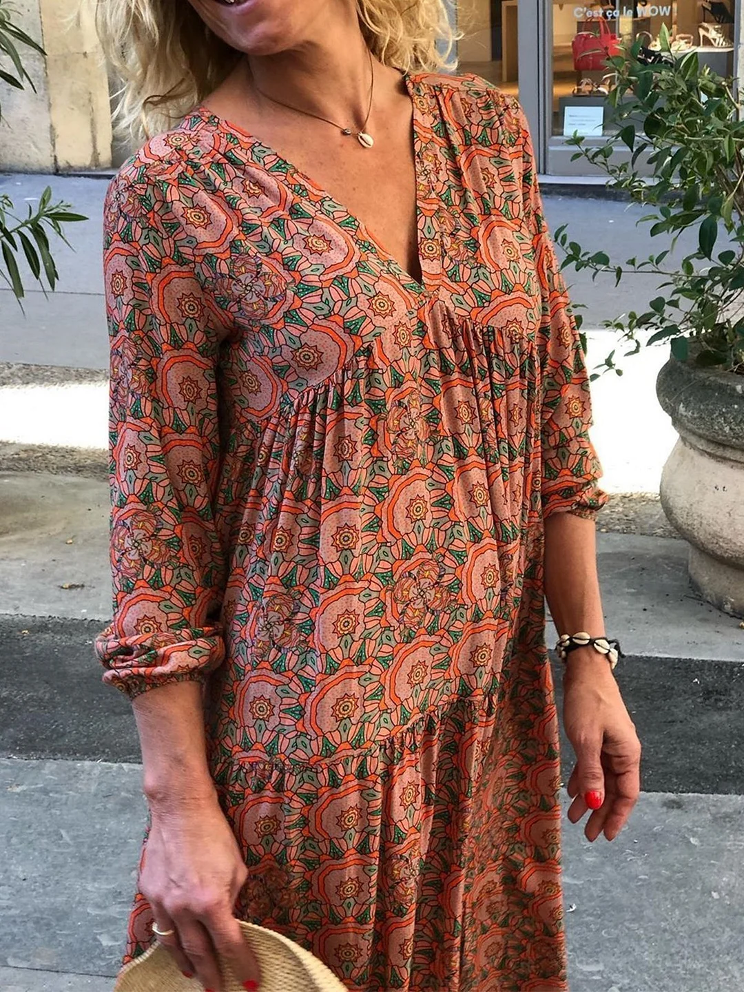 V Neck Boho Floral-Print Summer Dress
