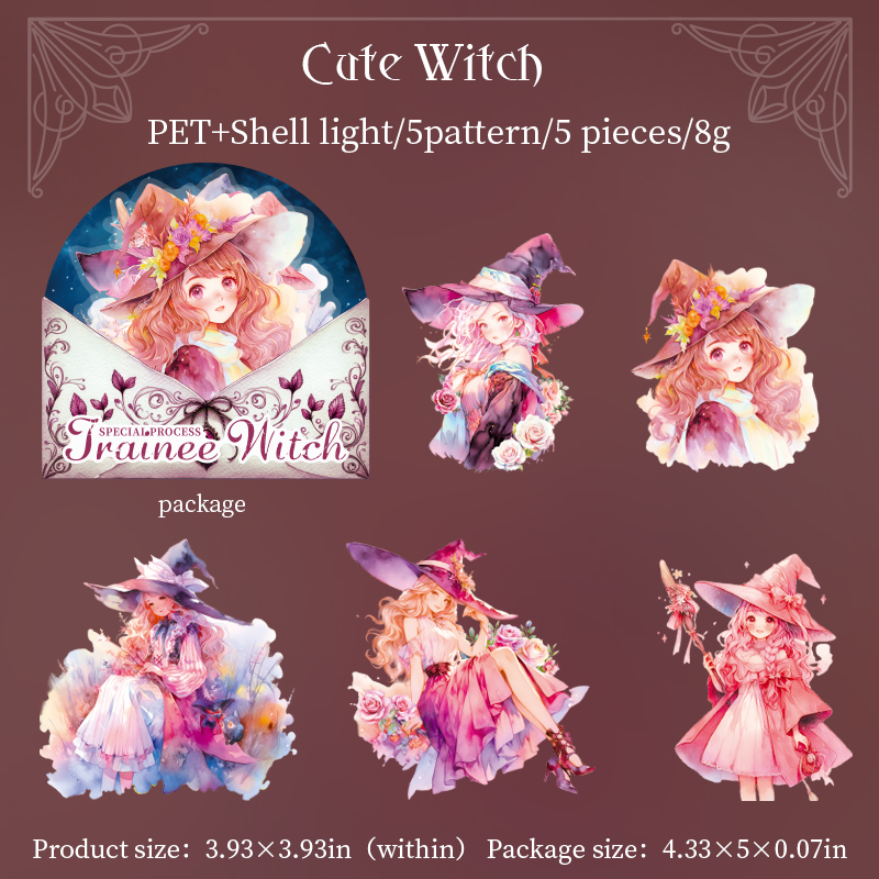 Journalsay 5 Sheets Intern Witch Series Kawaii Flower Character Landscaping PET Sticker