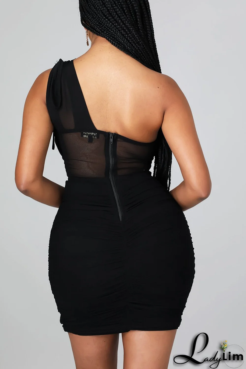 Apricot Sexy Solid Mesh One Shoulder Pencil Skirt Dresses