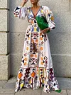 Floral-Print Long Sleeves Bohemia Maxi Dress