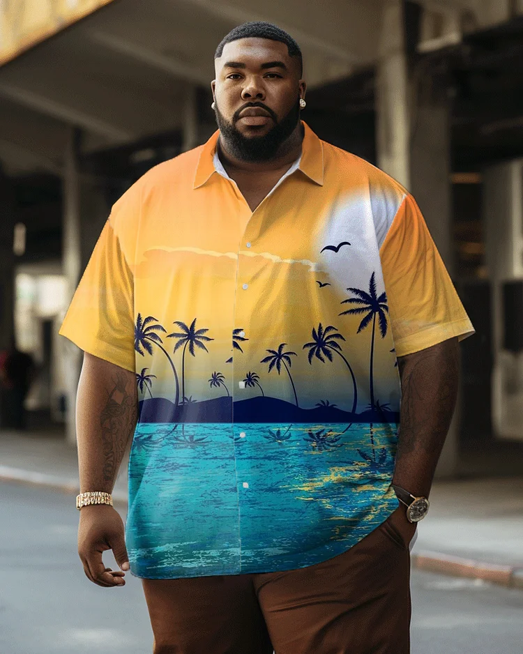 Beach Sunset Coconut Tree Print Men's Large Hawaiian Shirt