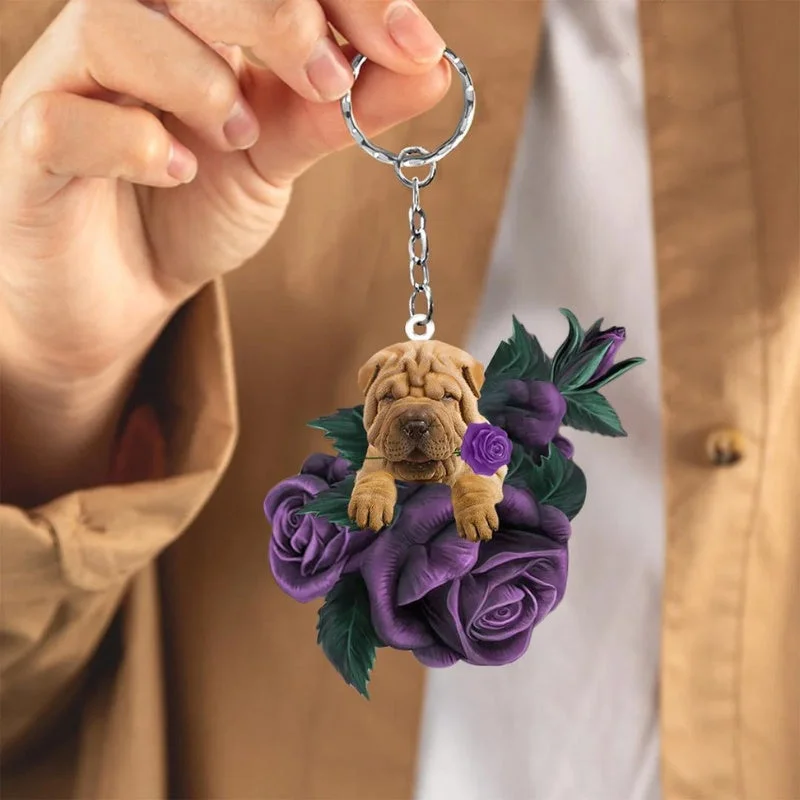 VigorDaily Shar Pei In Purple Rose Acrylic Keychain PR083
