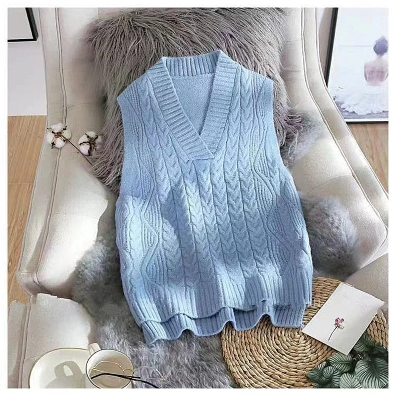 Twist pullover sweater vest women 2021 autumn new loose net red V-neck waistcoat wool knitted vest women