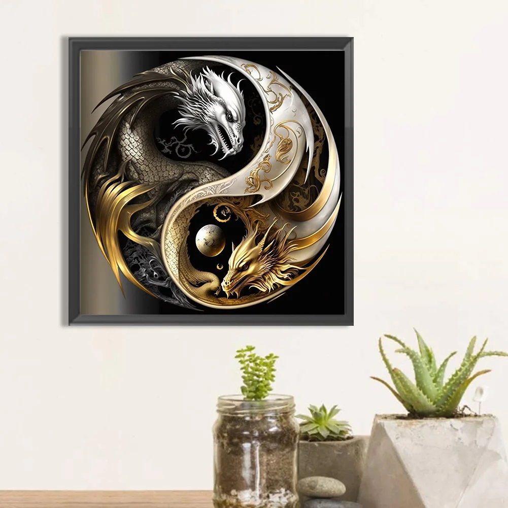 Diamond Painting - Full Round Drill - Yin Yang Dragon(30*30cm)