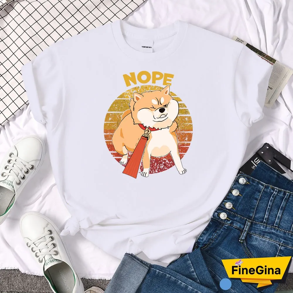 Kawaii Shiba Inu NOPE Cute Dog Print Female T Shirt Summer Oversized Tshirt Street Fit TopsTee Cartoon Oversize Womens T-Shirts