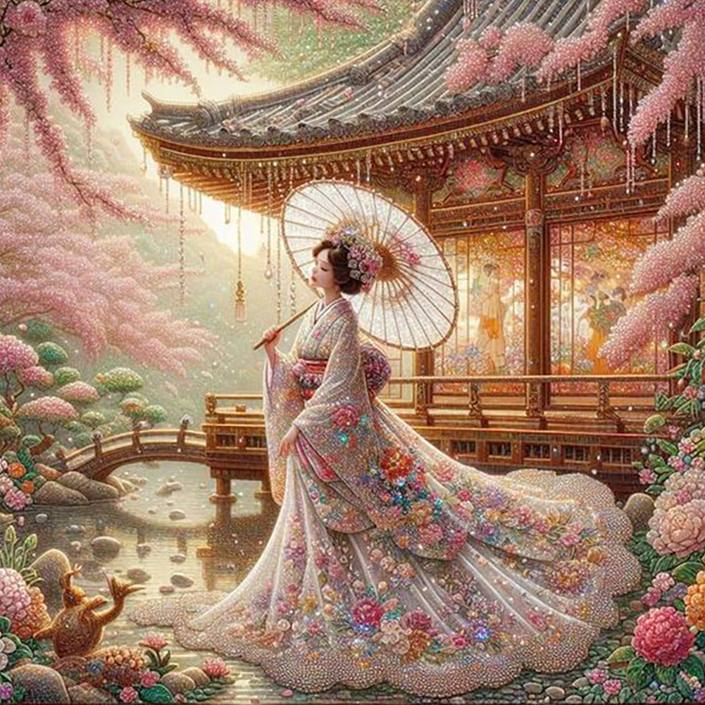 Japanese Geisha Beauty 40*40cm(canvas) full round drill diamond painting