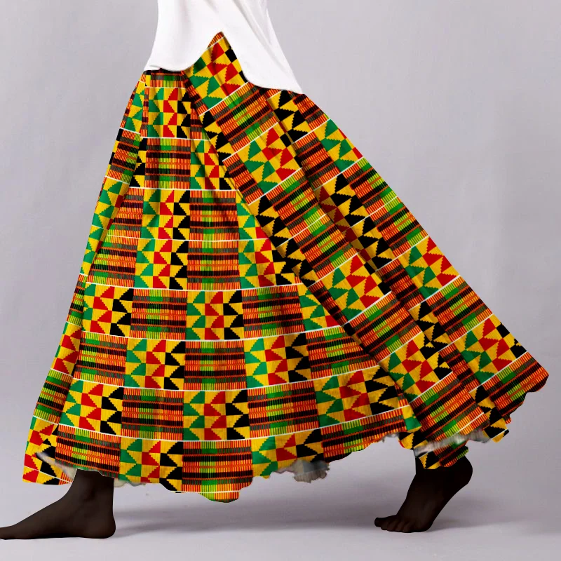 African Geometric Art Print Flowy Wide Skirt