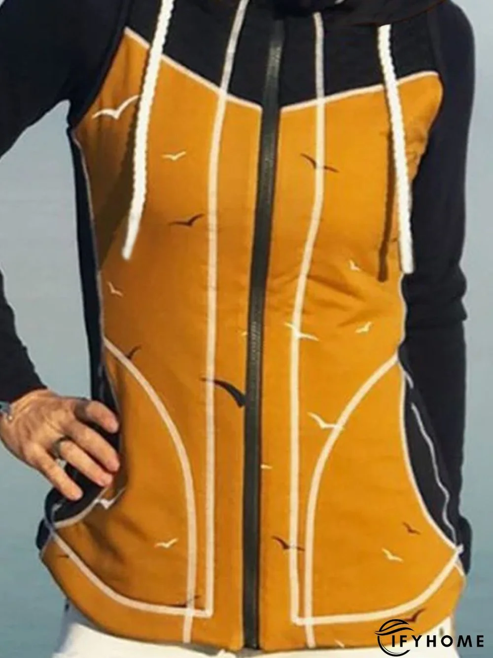 Plus Size Hoodie Floral Long Sleeve Cotton-Blend Fleece Coat | IFYHOME