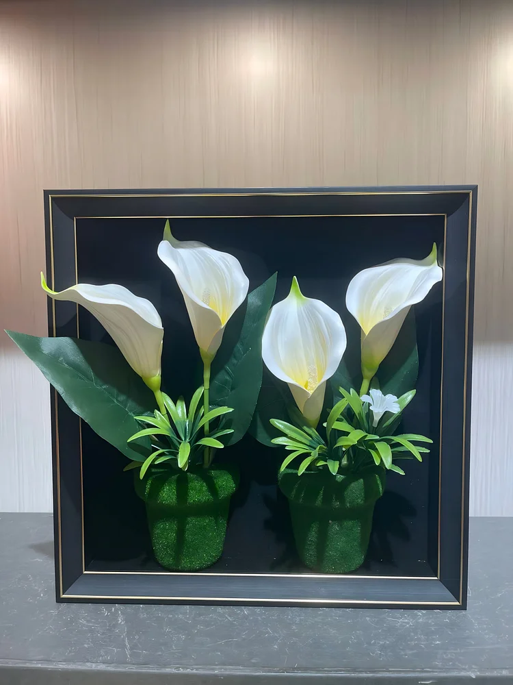 White Calla Lily Realistic Framed Flower Art (11.8*11.8 in) - 3D Artificial Flower Decoration for Living Room & Entryway