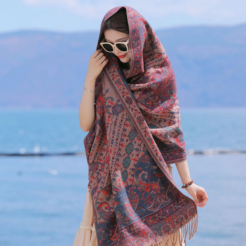 Yunnan Lijiang Tourism New Shawl Ethnic Style Scarf Women's Retro Cape Thickened Cashmere Scarf