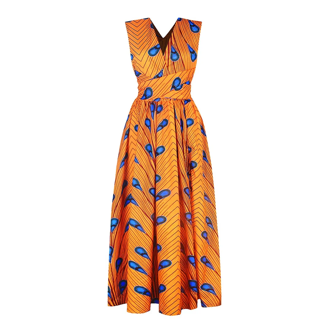 Brownm African Wear Printed Multi-wear Sexy Lace-up Dresses