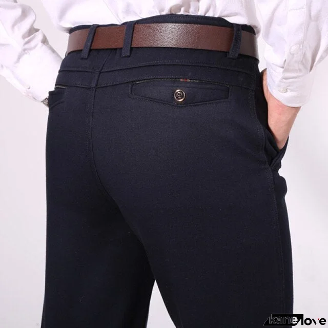 Men's Mid Waist Plain Zipper Fly Closure Thick Fleece Warm Pants