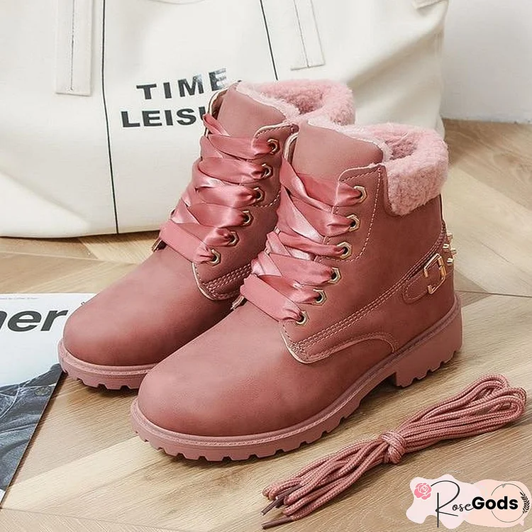 Women Winter Boots Fashion Suede Women Snow Boots Metal Rivet Warm Plush Women's Ankle Boots Flat Shoes