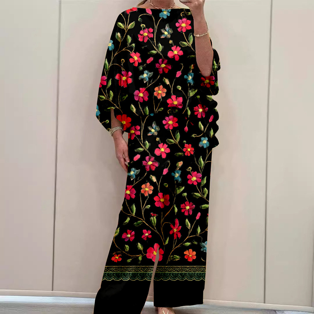 Women Long Sleeve V-neck Graphic Floral Printed Top