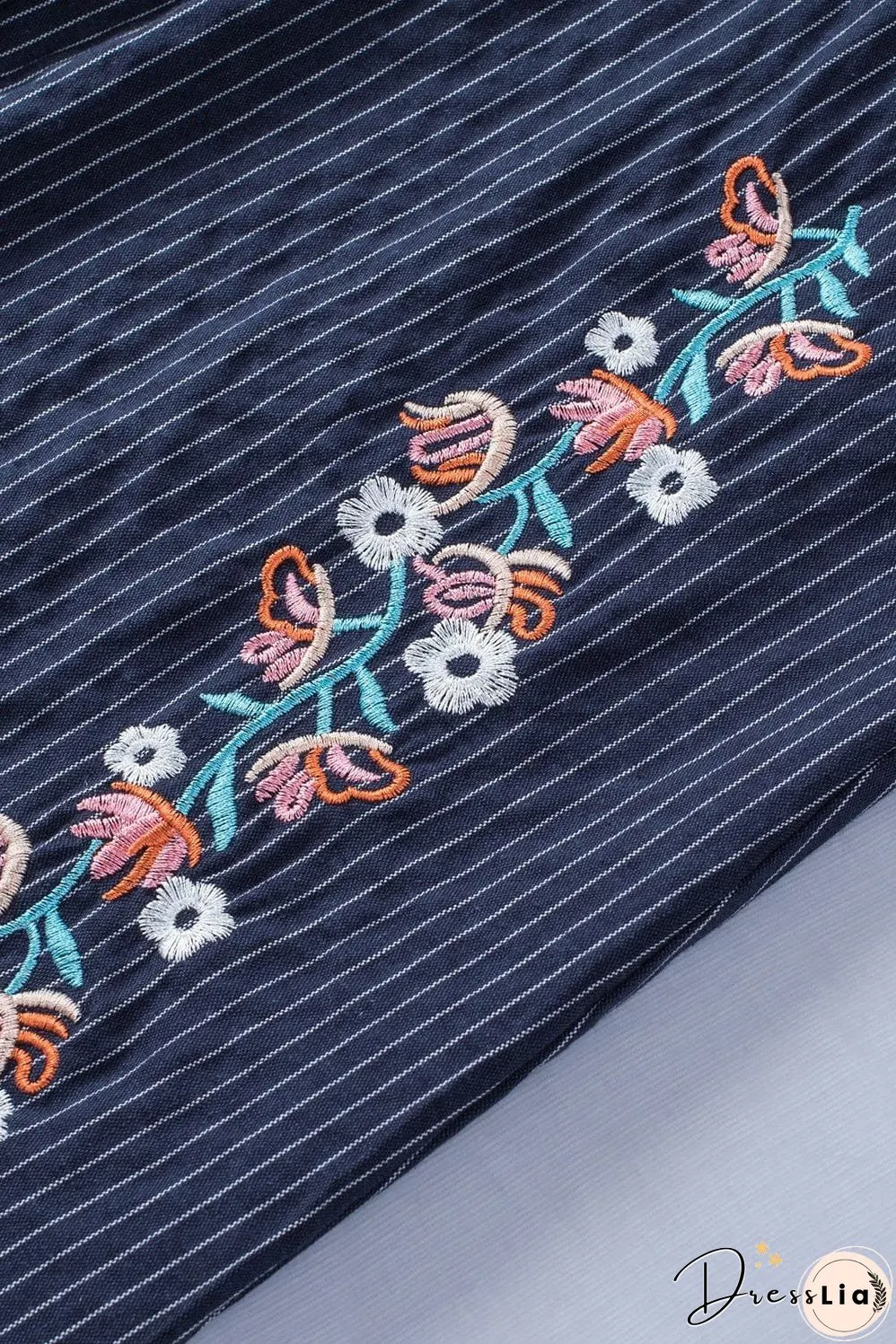Blue Striped Embroidered Sleeveless Mini Dress with Southern Belle Style