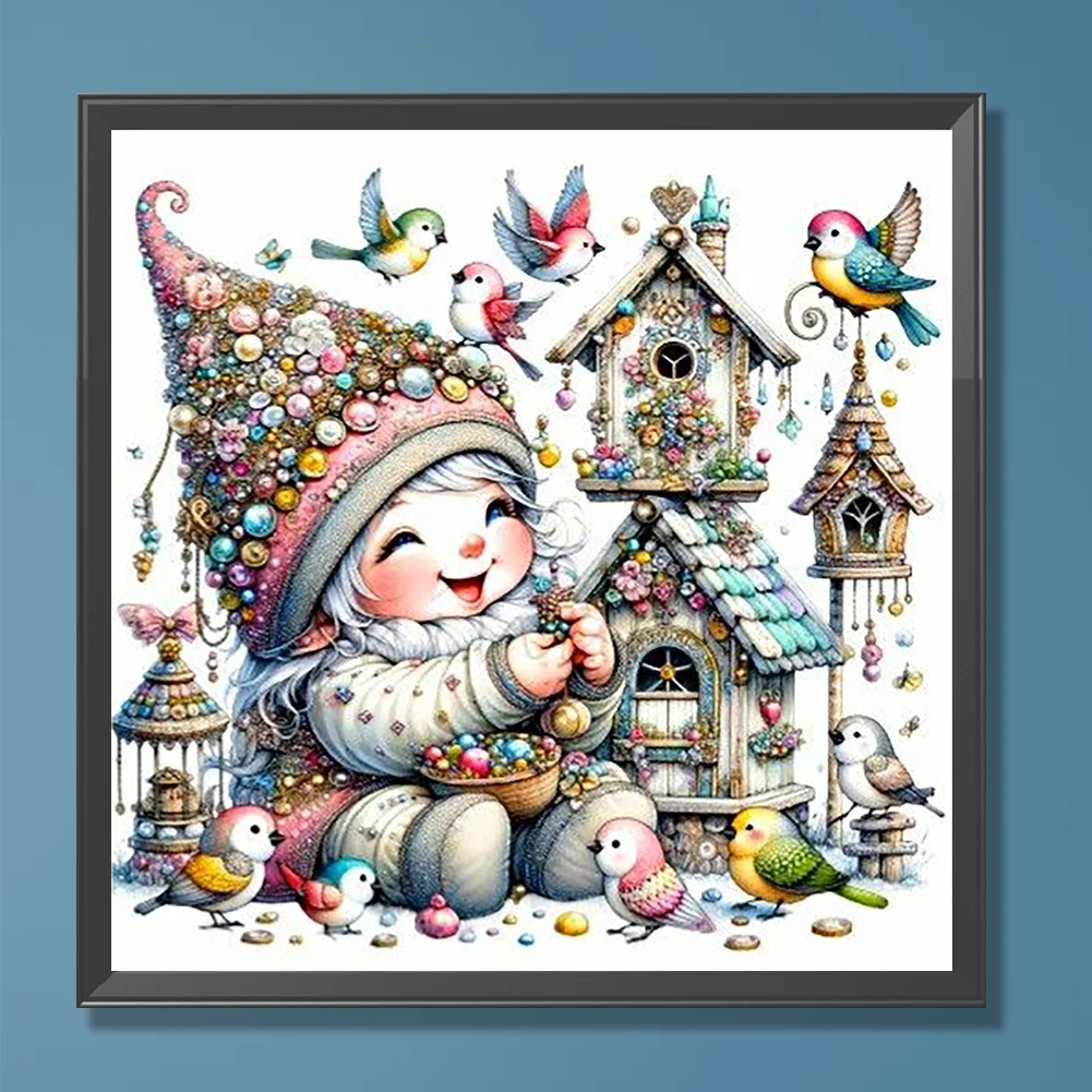 Diamond Painting - Full Round Drill - Cute Gnome Bird Nest(Canvas|30*30cm)