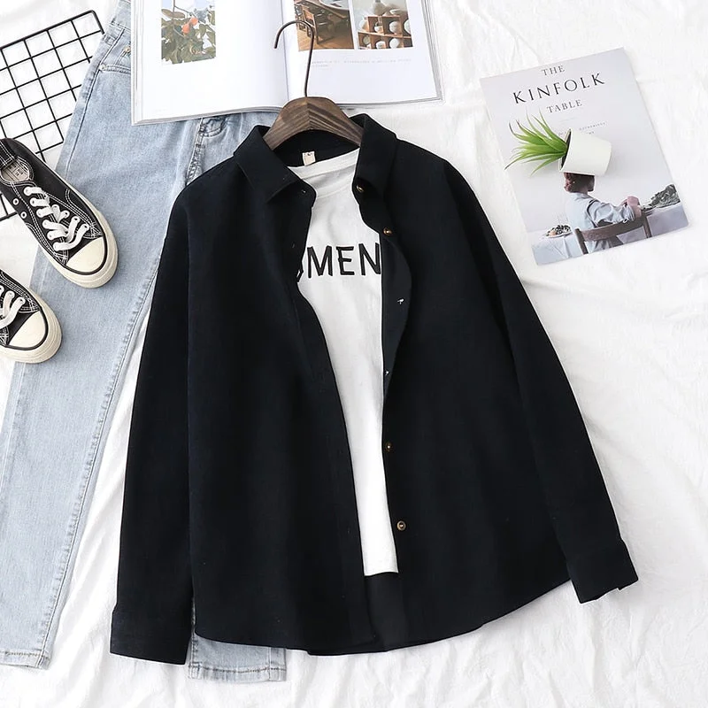 2021 New Simple Women's Shirt Long Sleeve Loose Tops Office Lady Casual Pink White Blue Long Sleeve Blouses Fashion Clothing