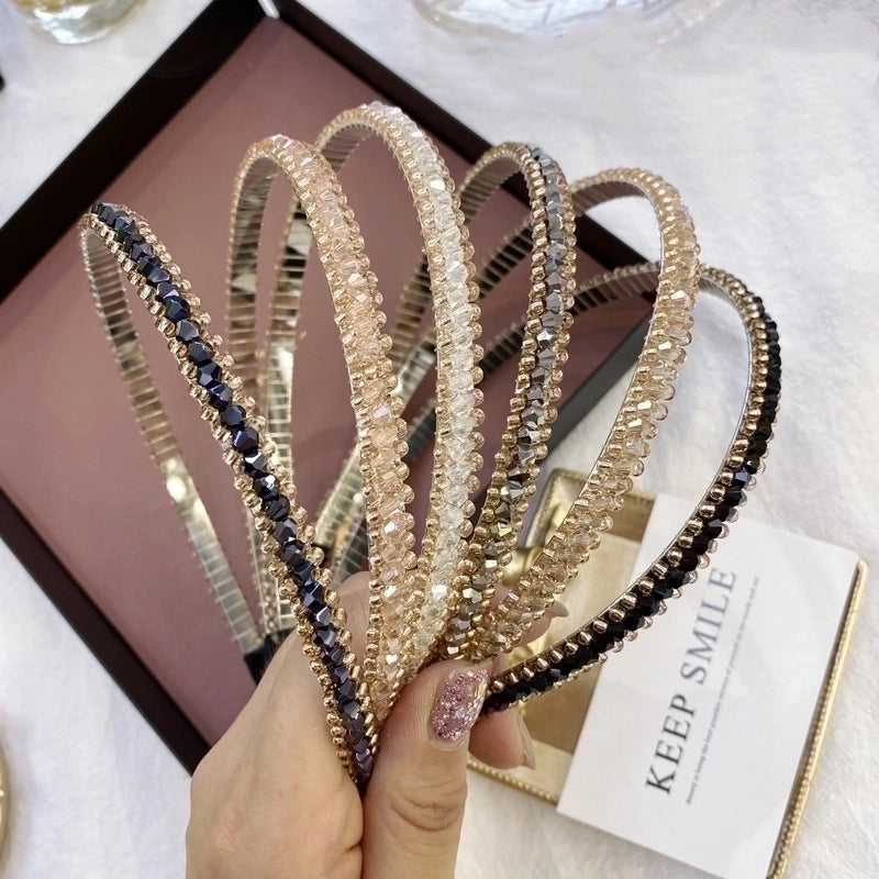 South Korea’s New Crystal Full Diamond Headband Summer Simple Hair Hole Steel Ring Thin Edge Headband
