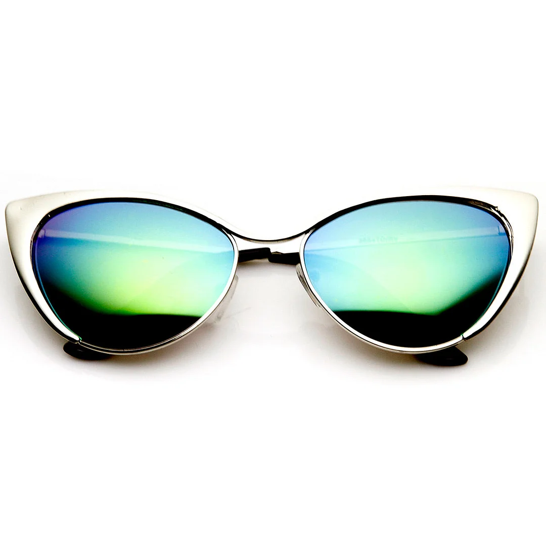 Womens Fashion Full Metal Color Mirrored Lens Cat Eye glasses