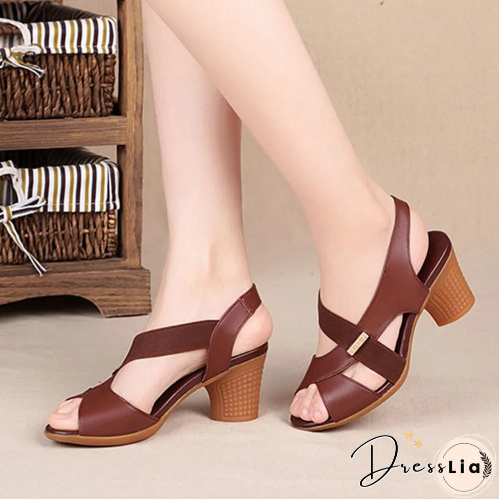 Pofulove Women Ankle Strap Sandals Peep Toe High Heels Rome Summer Women's Thick Heel Comfortable Shoes Ladies Fashion Footwear