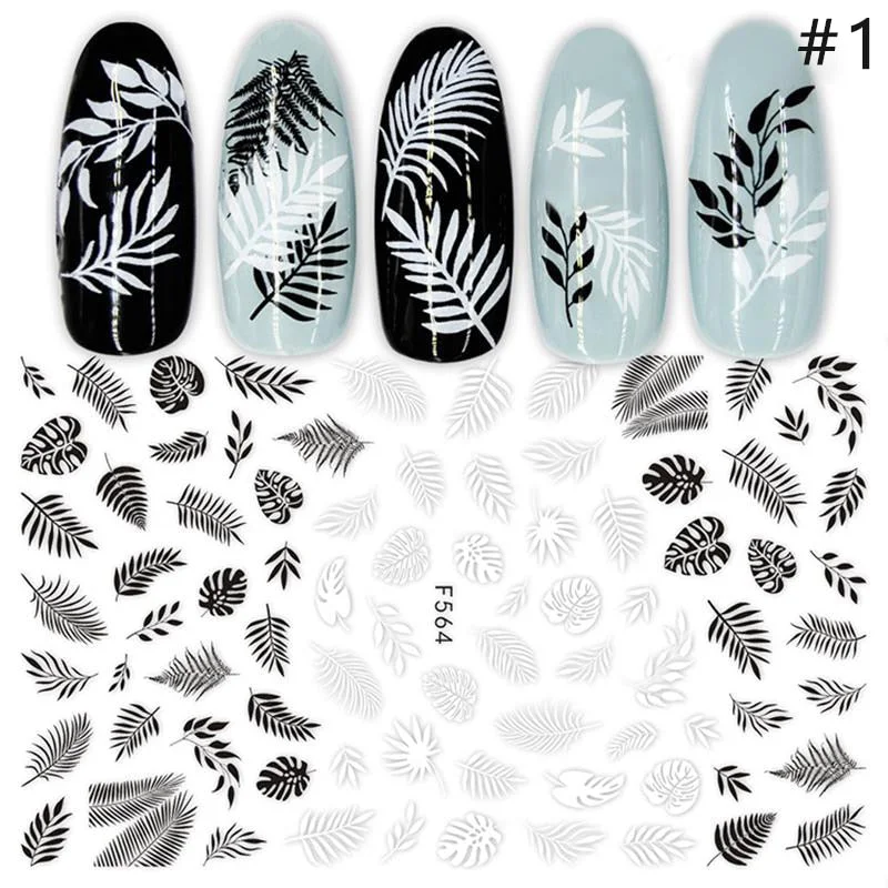 1pcs Black White Letter Stickers For Nails Flower Leaf Linear Transfer Decals Slider 3D Nail Art Decorations Wraps
