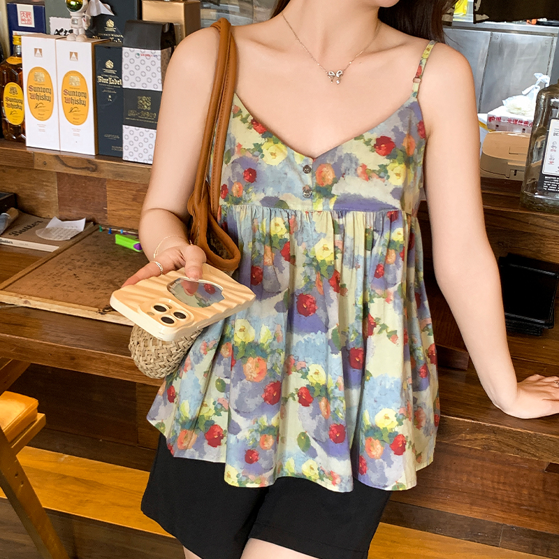 Creditnoom Seaside Summer Holiday – Flora Printing Sleeveless Fashion Lady Tops  