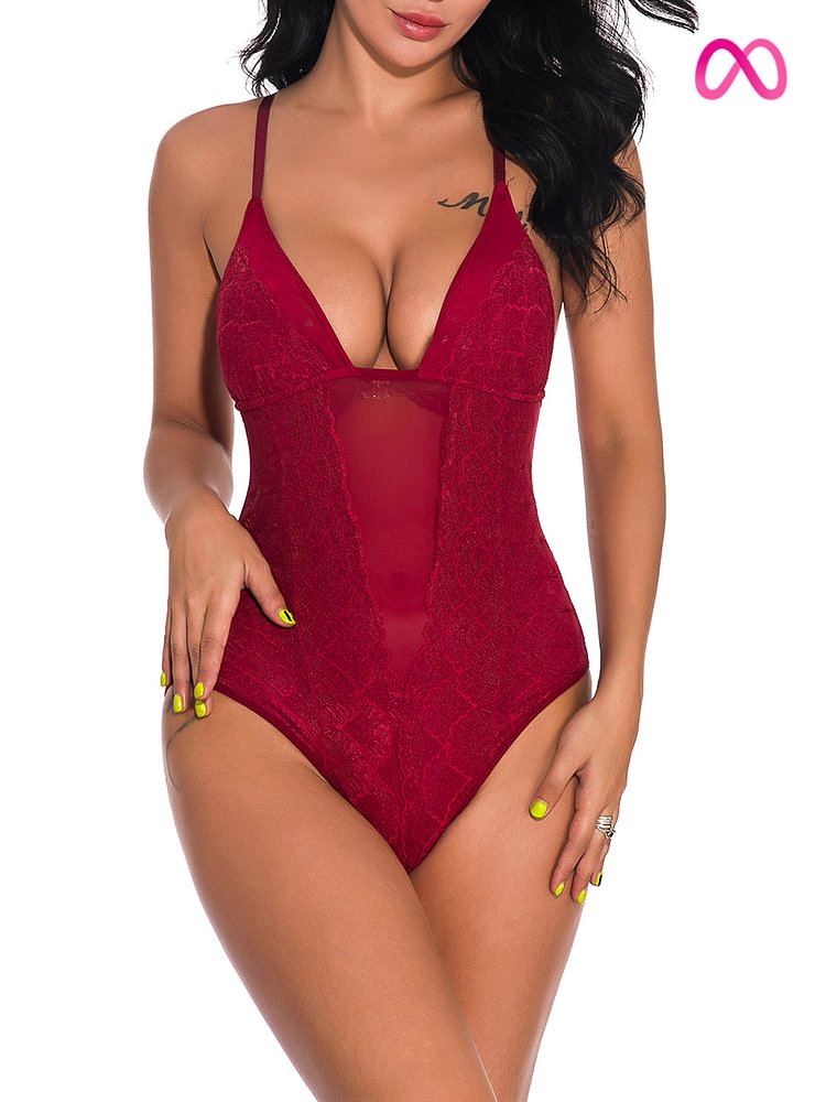 Sheer Mesh Inset Lace Teddy