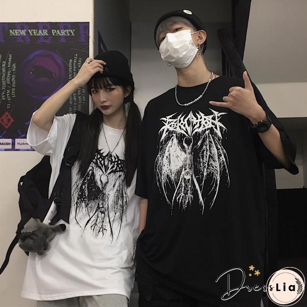Gothic T Shirt Couple Clothes Skeleton Graphic Tshirt For Woman Crew Neck Tops Short Sleeve Tee Anime Harajuku Clothing