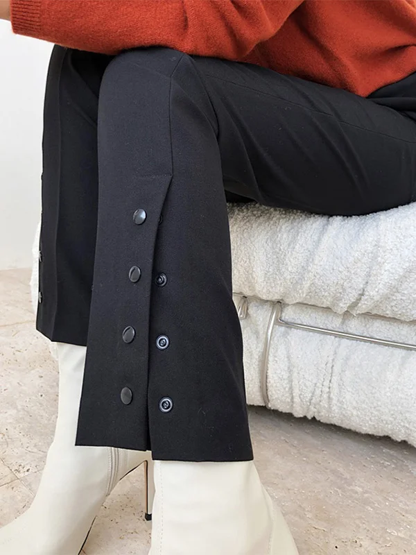 Stylish Black Buttoned Tapered Casual Pants
