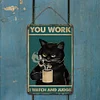 Black Cat Drinks Coffee - Wooden Signs - 20*30cm