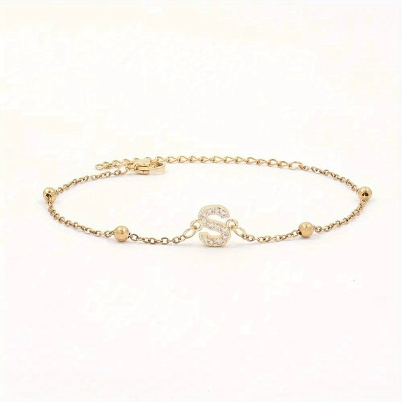 Elegant Minimalist Letter 201 Stainless Steel 304 Stainless Steel Zircon Bracelets In Bulk