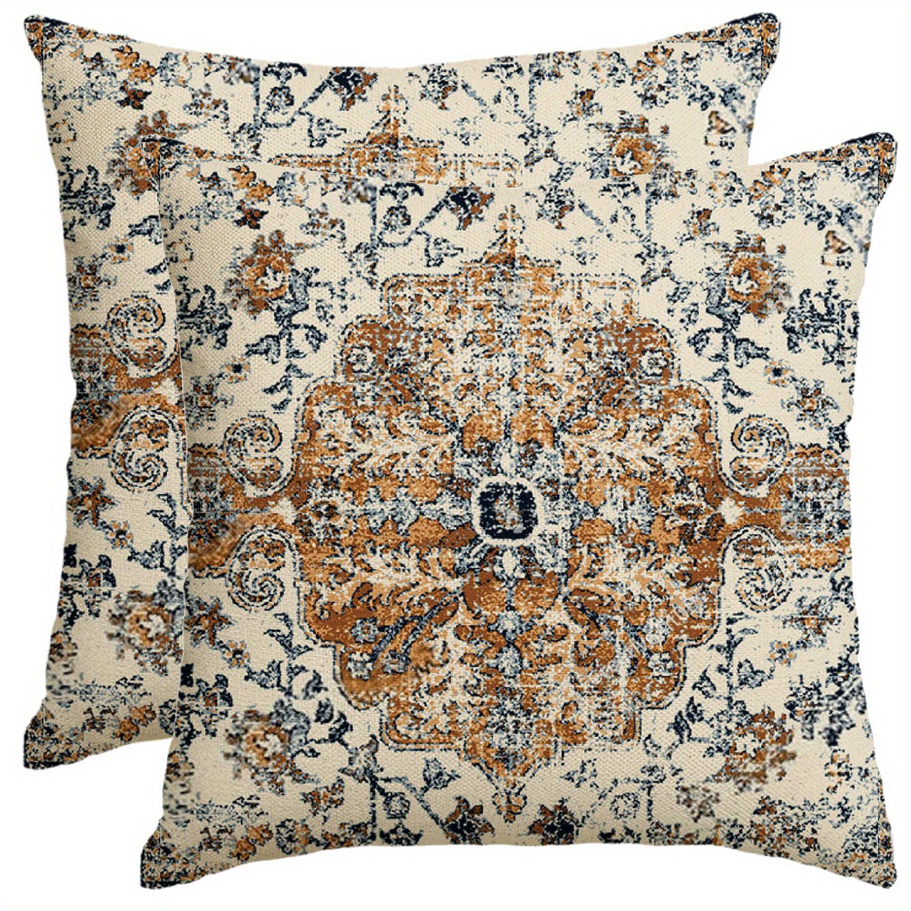 2pcs Boho Blue Throw Pillow Cover, Bohemia Ethnic Style Carpet Pattern Cushion Case For Sofa Couch, Home Decor, 18x18 Inches