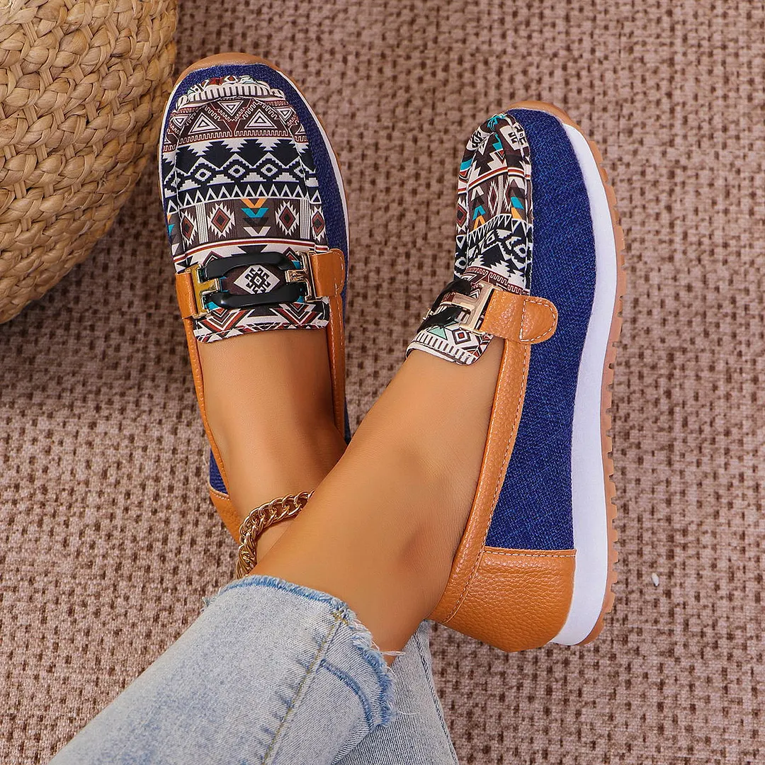 Breakj Breakj New Large-Size Women's Shoes National Wind Metal Buckle Low-Top Single Shoes Women Wear A Foot Pedal Single Shoes