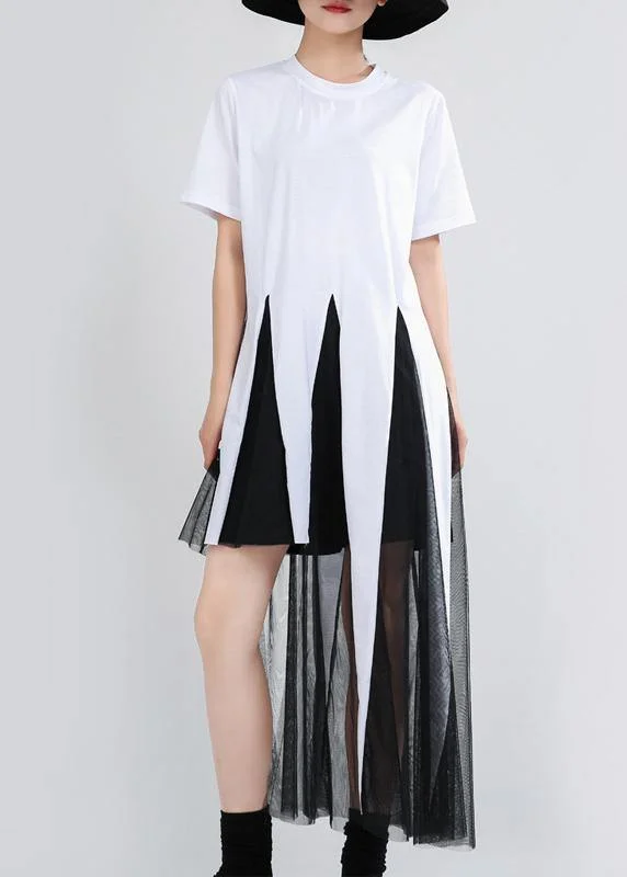 Plus Size White Patchwork Lace Summer Cotton Dress